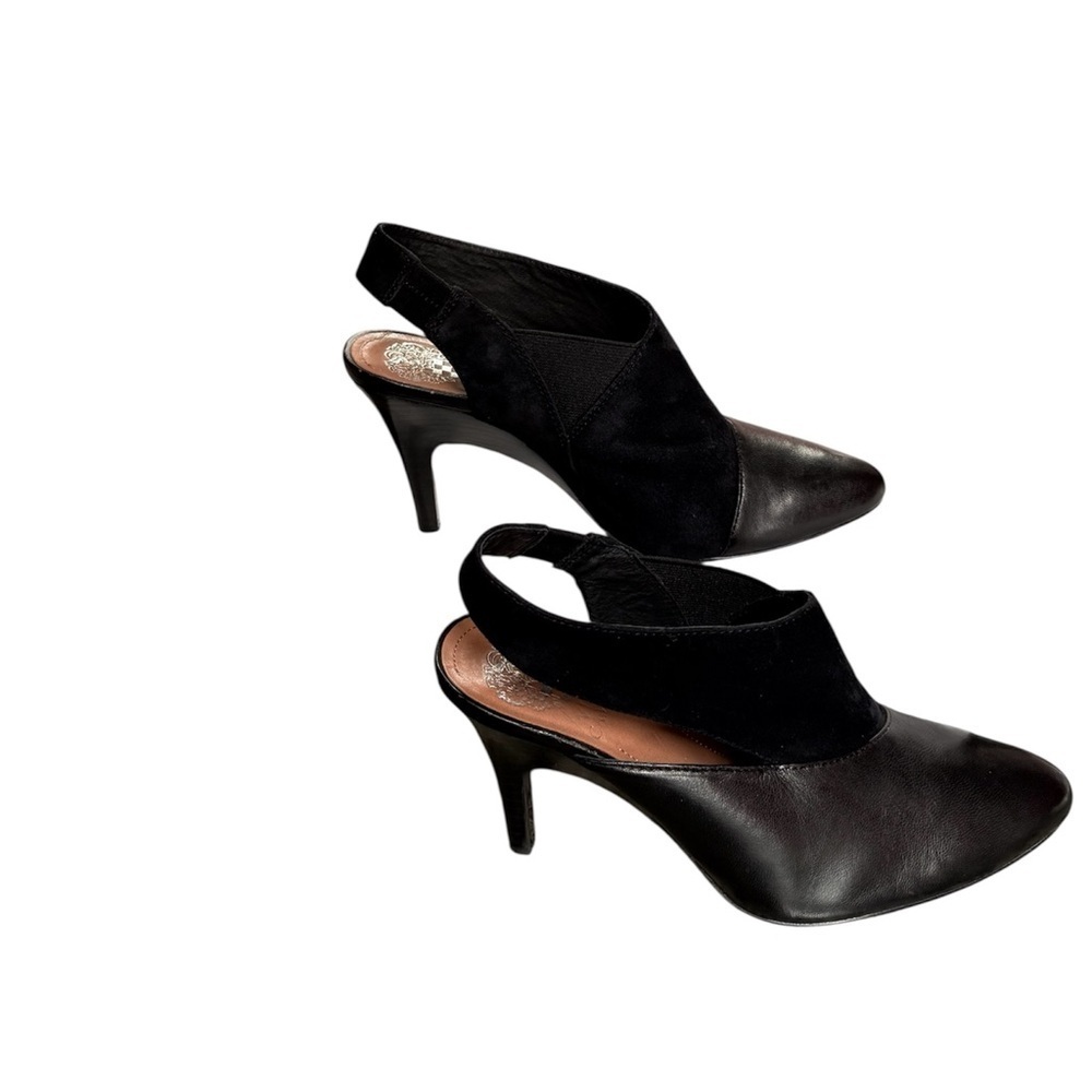 Vince Camuto Black Leather&suede combination Slingback Sleek Minimalist 7,5 - Picture 3 of 5